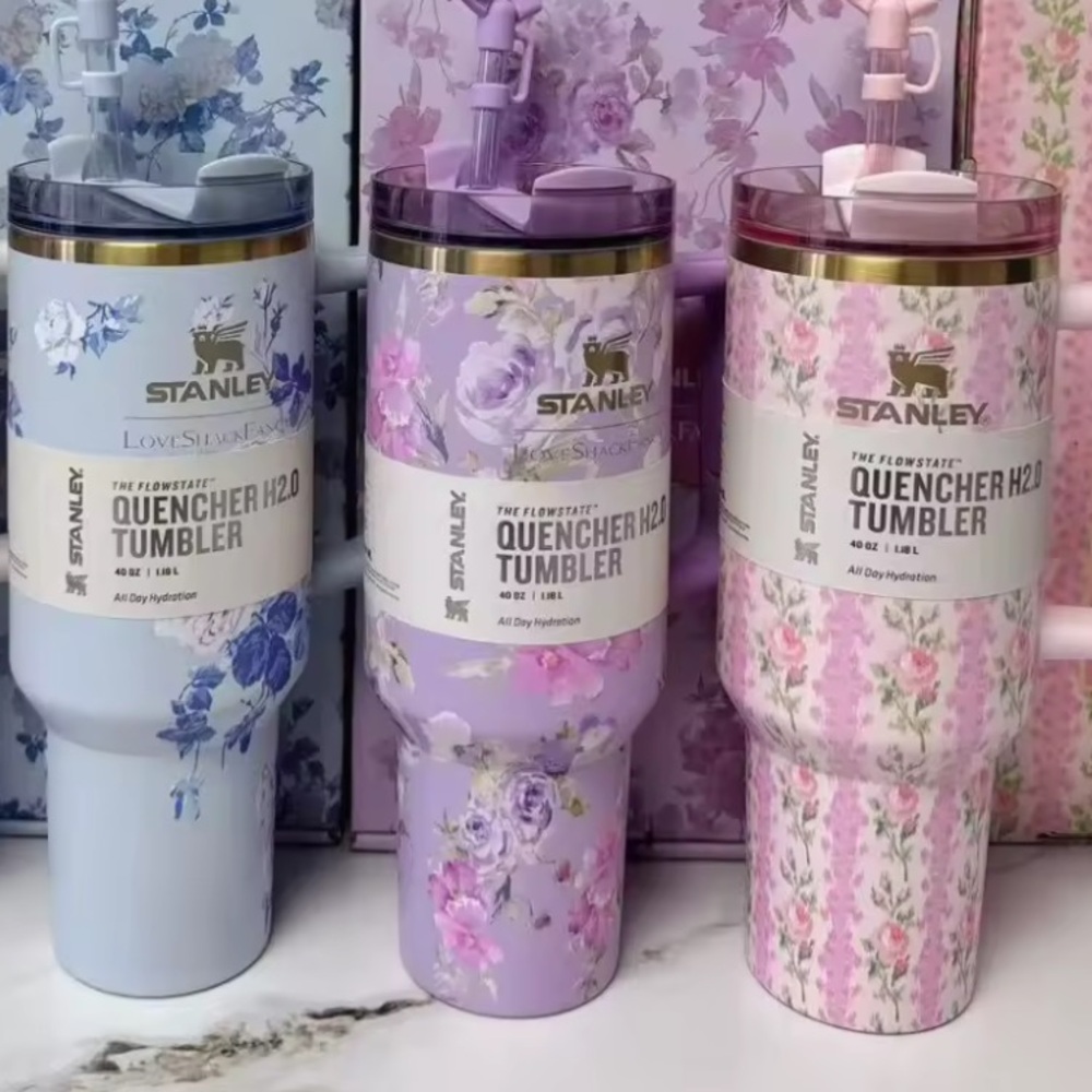 Stanley x Loveshackfancy “Happy Thoughts” viral purple cup floral flowers 💜 gift - Picture 7 of 9